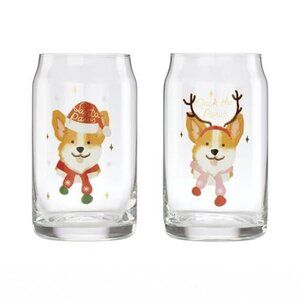 Cambridge 16 Oz Holiday Corgi Beer Can Cocktail Glasses, Set of 2 - MULTI